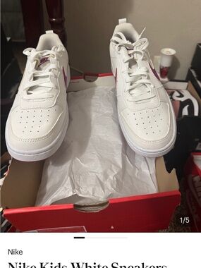 Nike Kid Shoes White Sneakers with Purple Swoosh